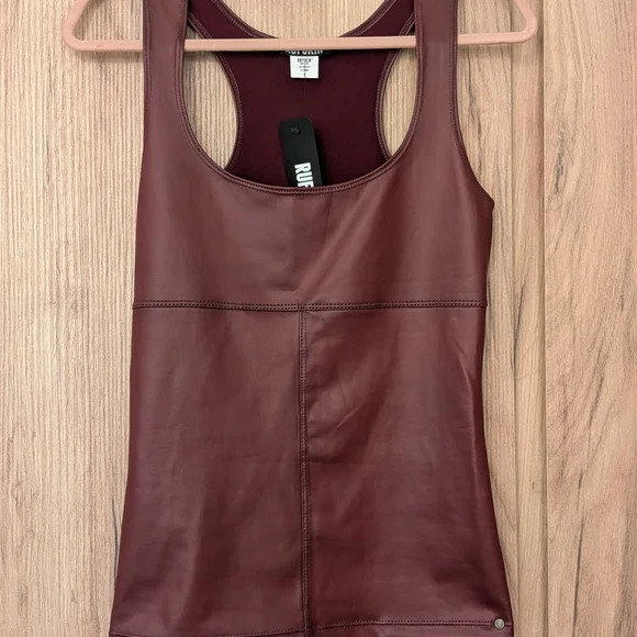 Rufskin Boney Tank Top Blood Red "Leather"  Sleeveless Top - Picture 2 of 8